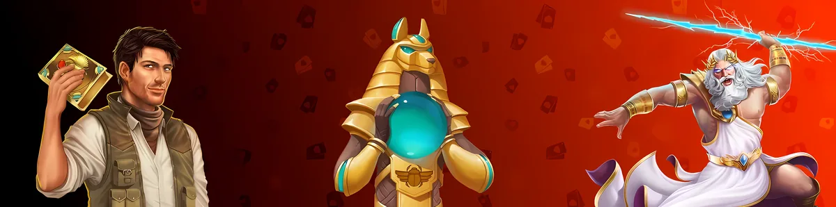 Adventure, Egyptian and mythology slot characters from the Mr Jones Casino lobby